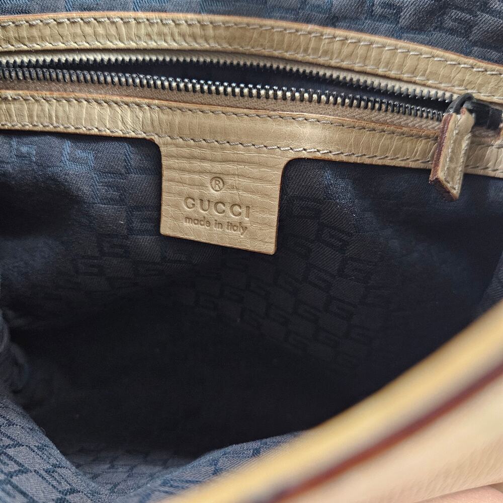 Y2k Gucci Bag Whipstitch Wood Handle Purse Beige Leather - Picture 3 of 12